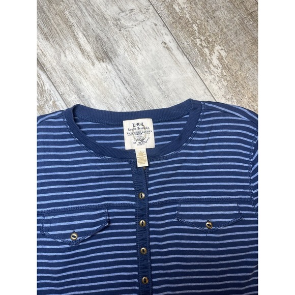 Lauren‎ Jeans Co Top Womens Size Large  Blue Striped Cotton Vintage - Picture 5 of 7